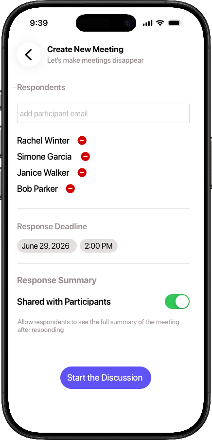 Creating an asynchronous meeting by writing questions