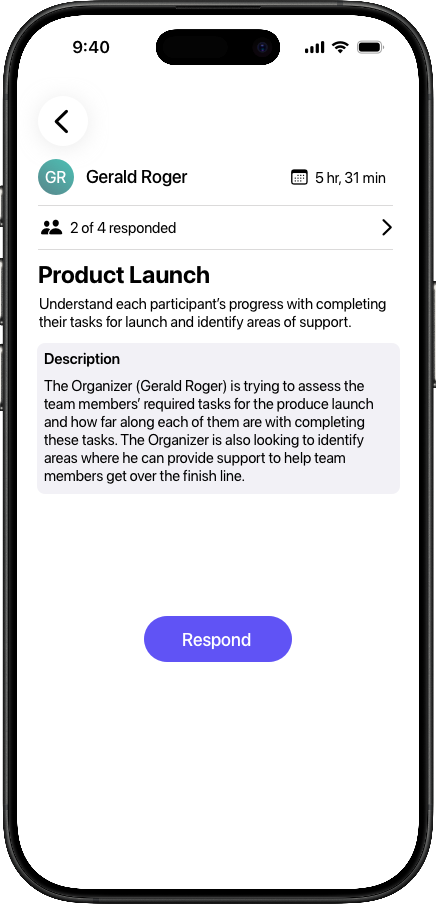 Participant responding to meeting questions on their own time